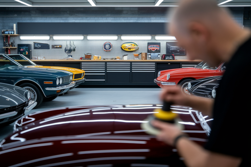 garage-voitures-vintage-homme-polissant