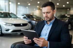 personne-tablette-concessionnaire-voitures-modernes