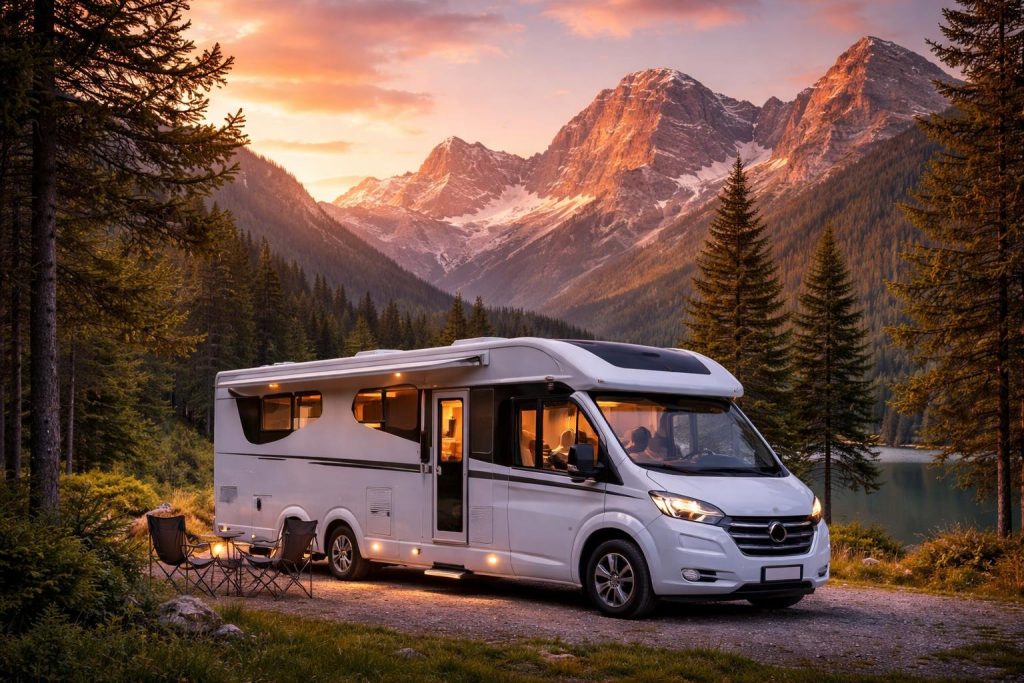 camping-car-moderne-montagne-coucher-soleil