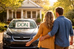 voiture-maison-panneau-couple-souriant