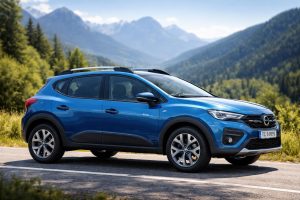 dacia-sandero-profil-montagnes-ciel-bleu